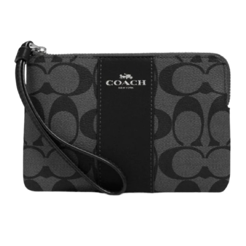 NWT • 🎀COACH WRISTLET • Corner Zip in Signature Canvas (Graphite/Black)
